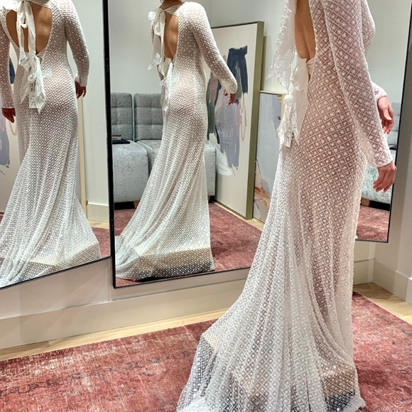 Watters Mia Long-Sleeve Open Back Sheath Wedding Gown - Picture 5 of 5